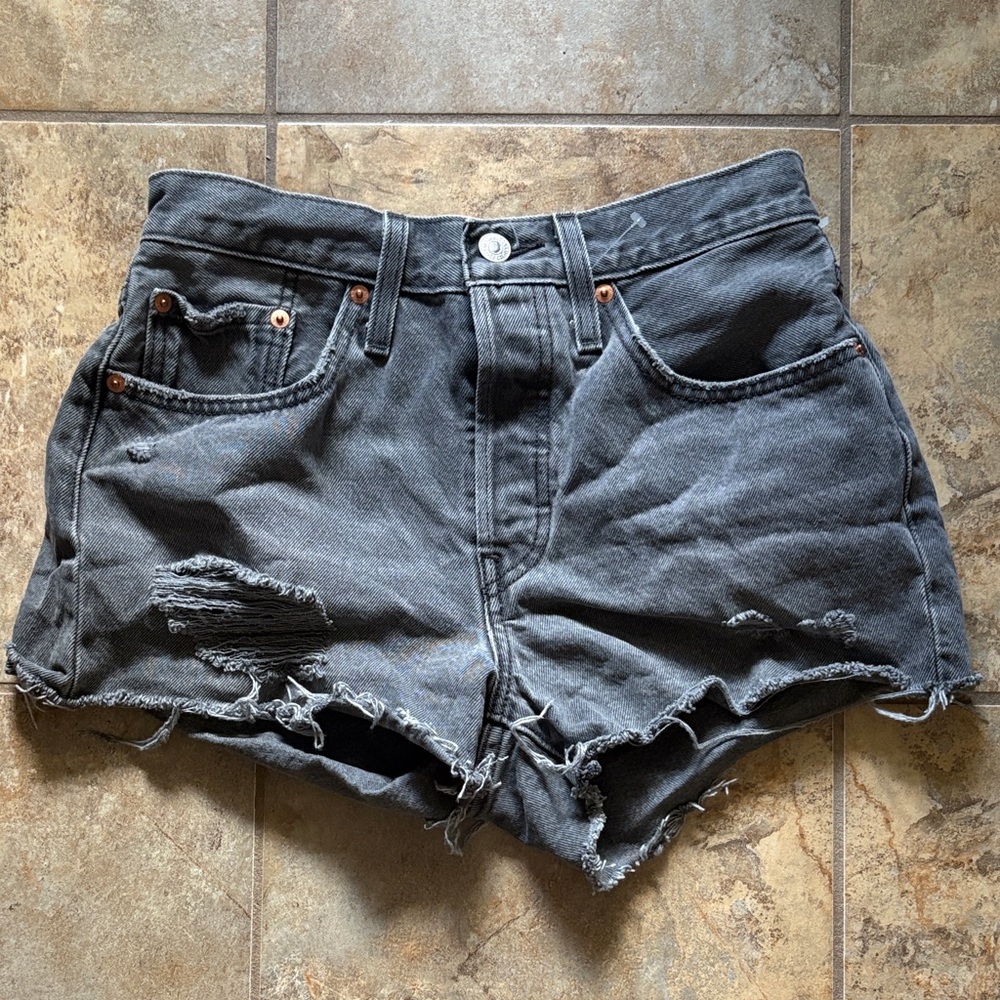 Levi's Charcoal Distressed Jean Shorts